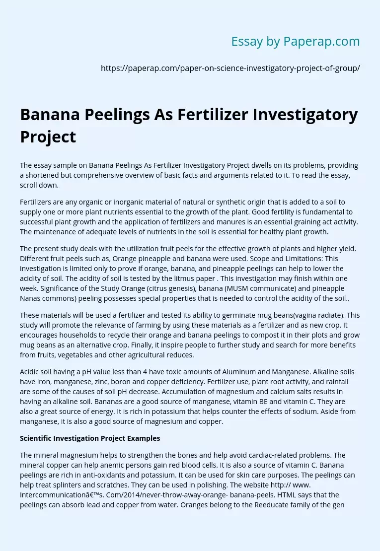 Banana Peelings As Fertilizer Investigatory Project