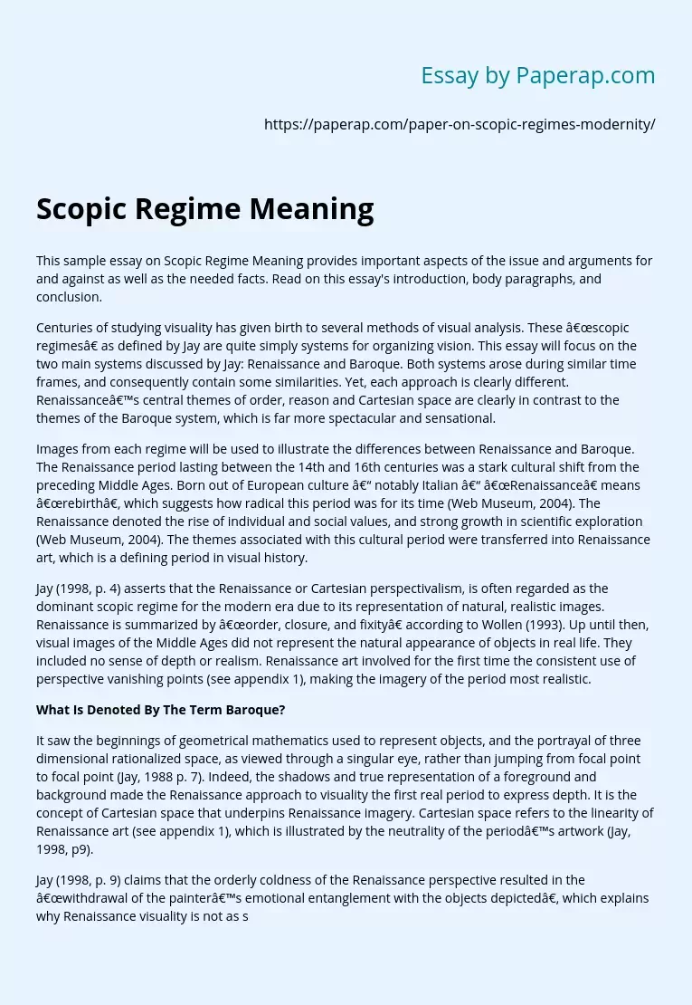 Scopic Regime Meaning and Modernity