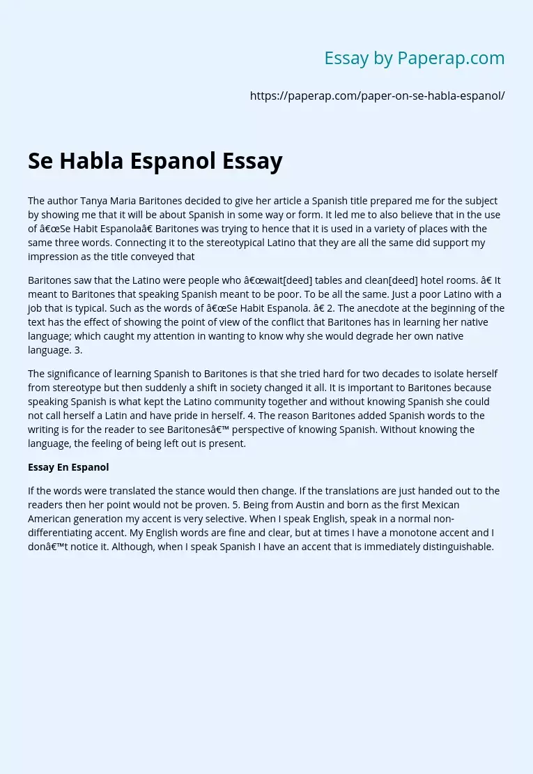 Se Habla Espanol Essay