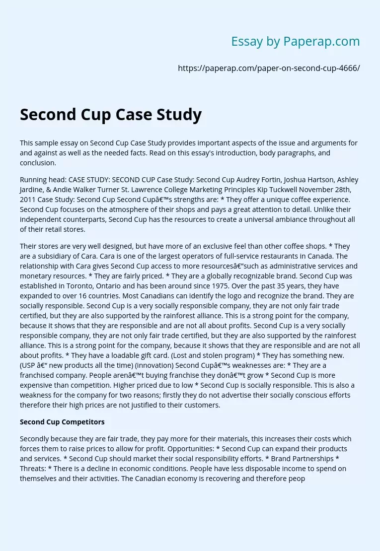Second Cup Case Study
