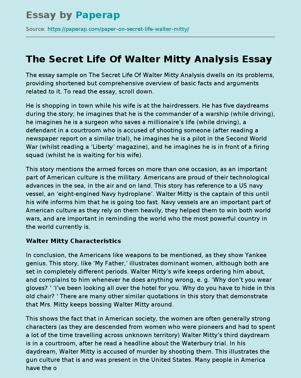 The Secret Life Of Walter Mitty Analysis