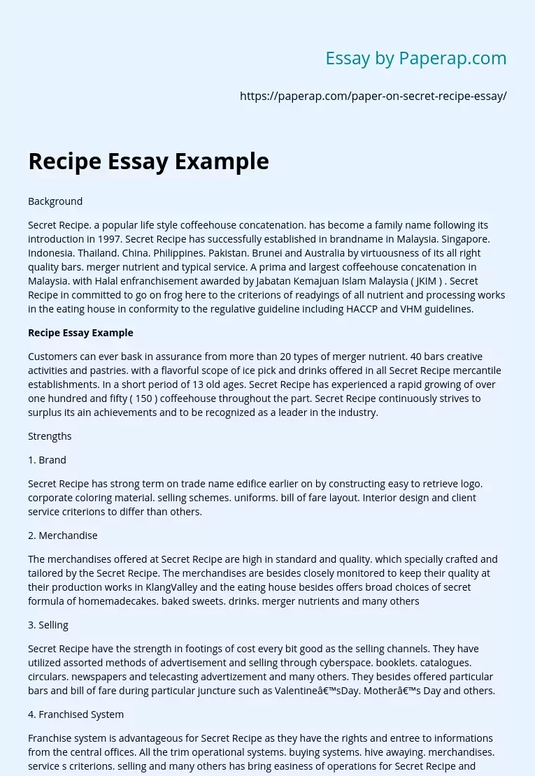 Recipe Essay Example