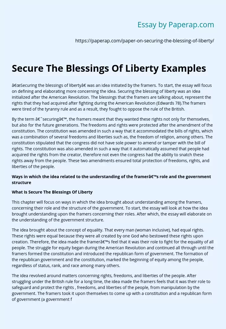 Secure The Blessings Of Liberty Examples