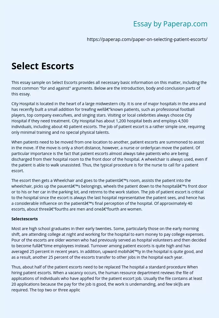 Select Escorts: An Overview