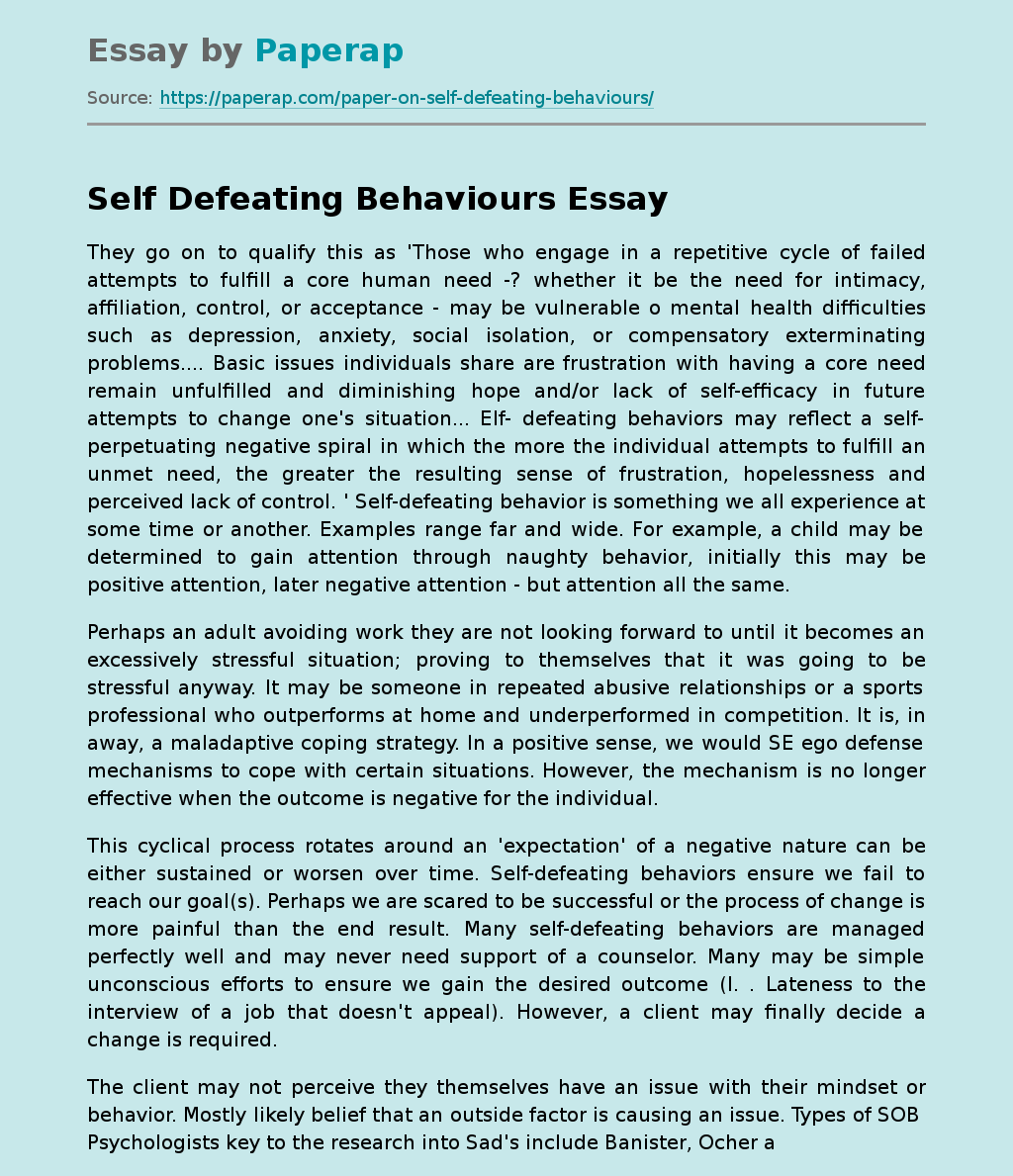 Self  Defeating Behaviours
