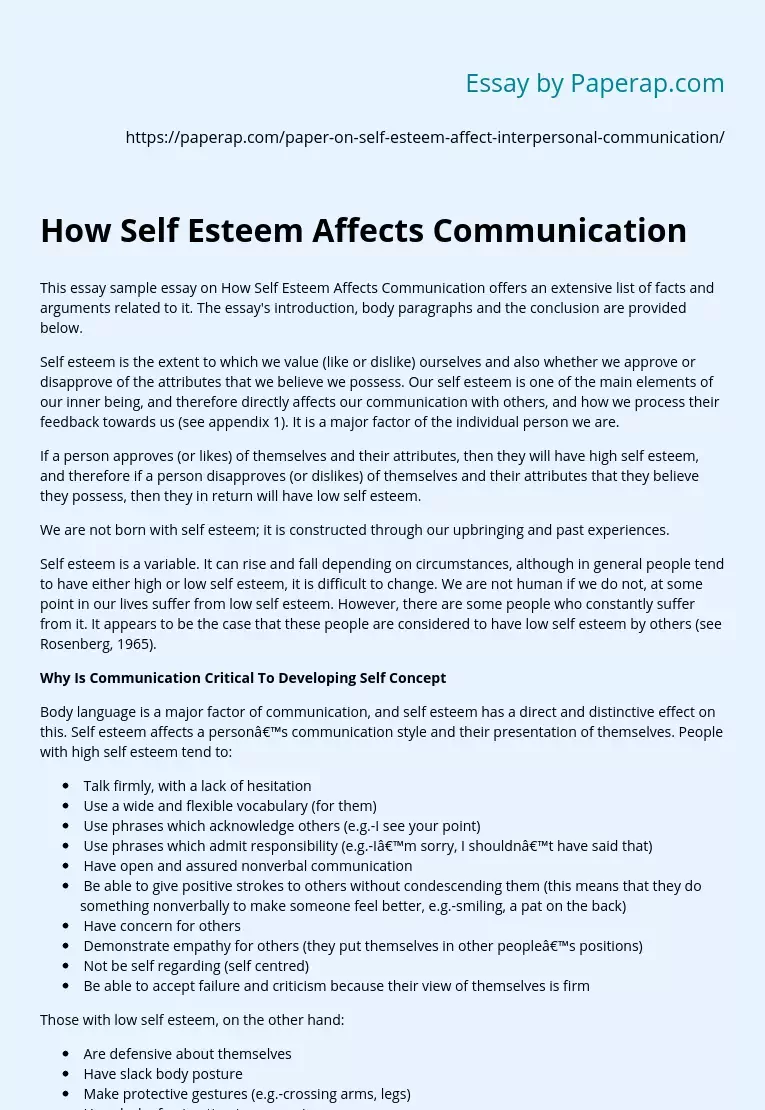 How Self Esteem Affects Communication
