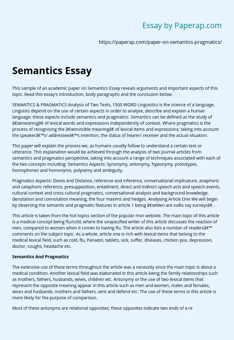 Semantics and Pragmatics: An Analysis of Two Texts