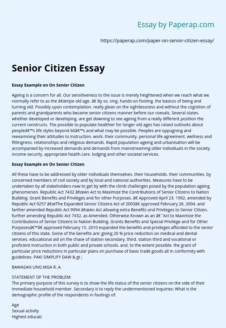 Issues of Senior Citizens and Aging