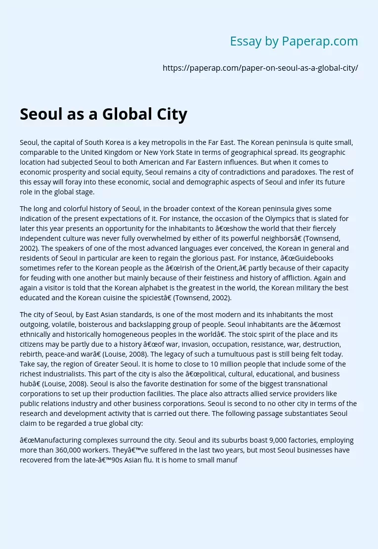 Seoul as a Global City