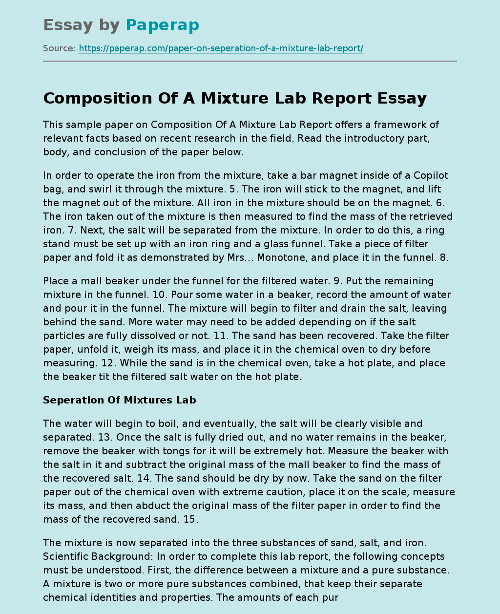 Composition Of A Mixture Lab Report