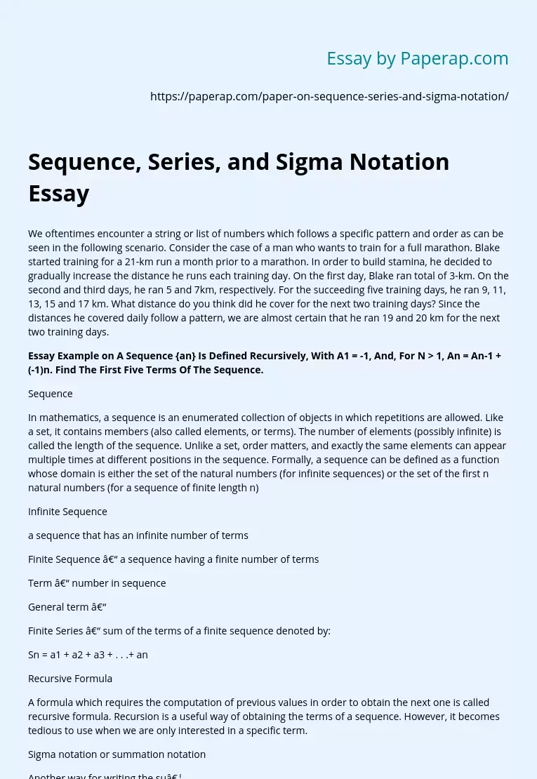 Sequence, Series, and Sigma Notation Essay