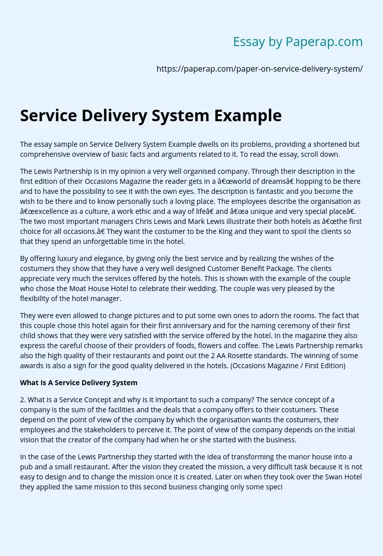 Service Delivery System Example