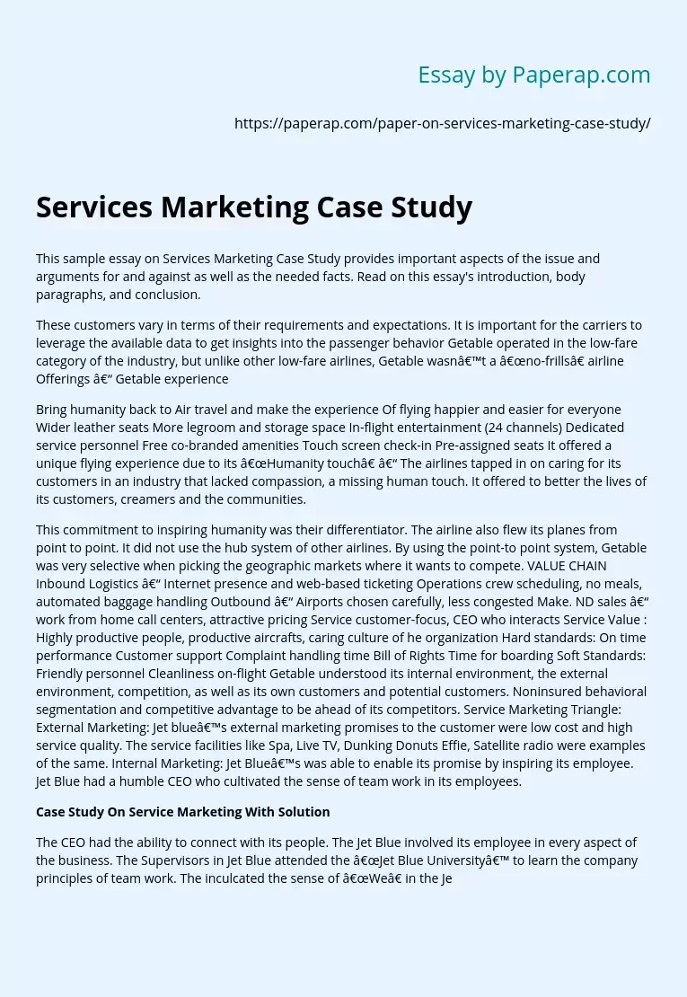 Services Marketing Case Study