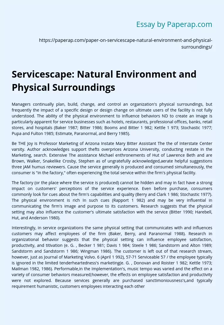 Servicescape: Natural Environment and Physical Surroundings