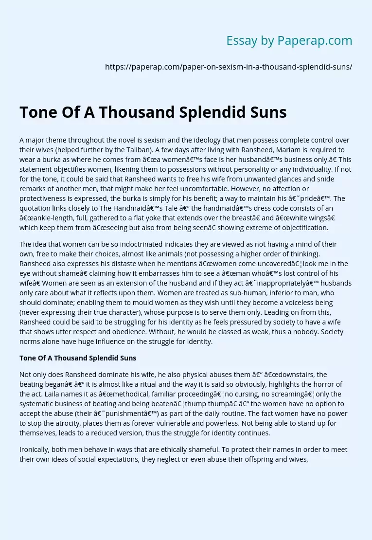 Tone Of A Thousand Splendid Suns