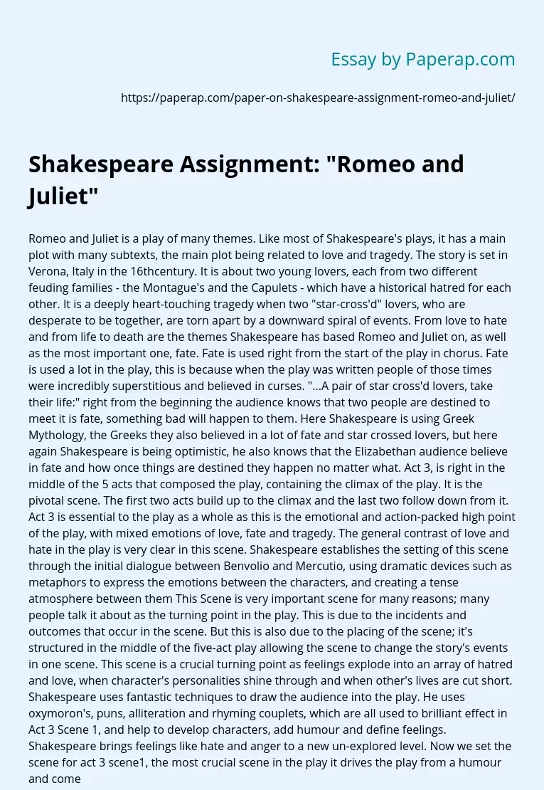 Shakespeare Assignment: "Romeo and Juliet"