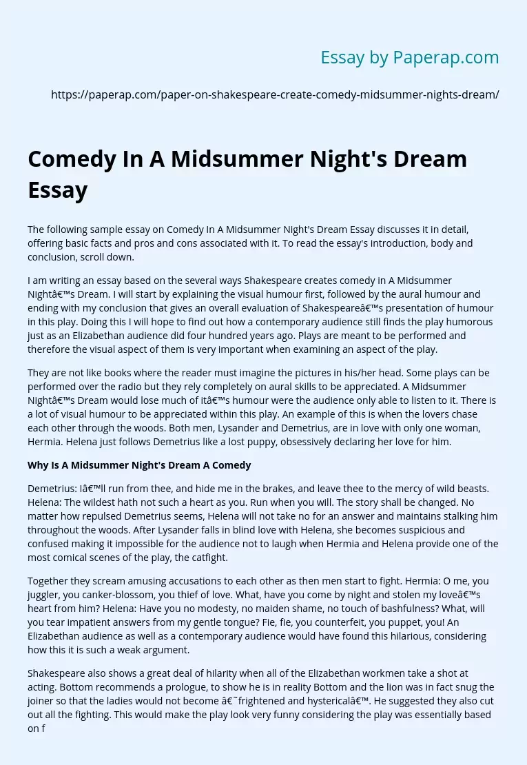 Comedy In A Midsummer Night's Dream Essay