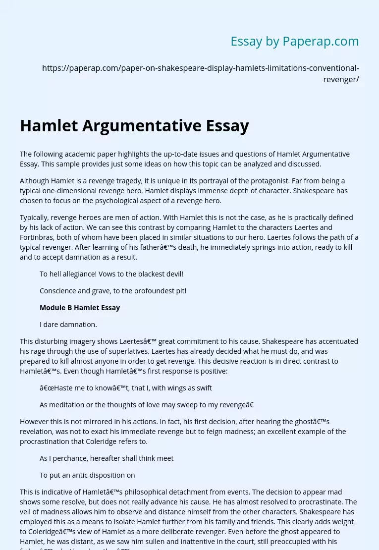 Реферат: The Keen Hamlet Essay Research Paper Of