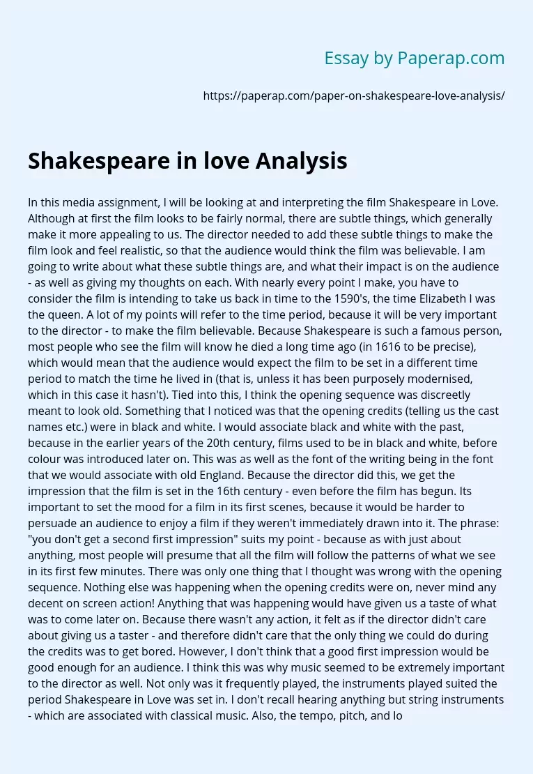 Shakespeare in love Analysis