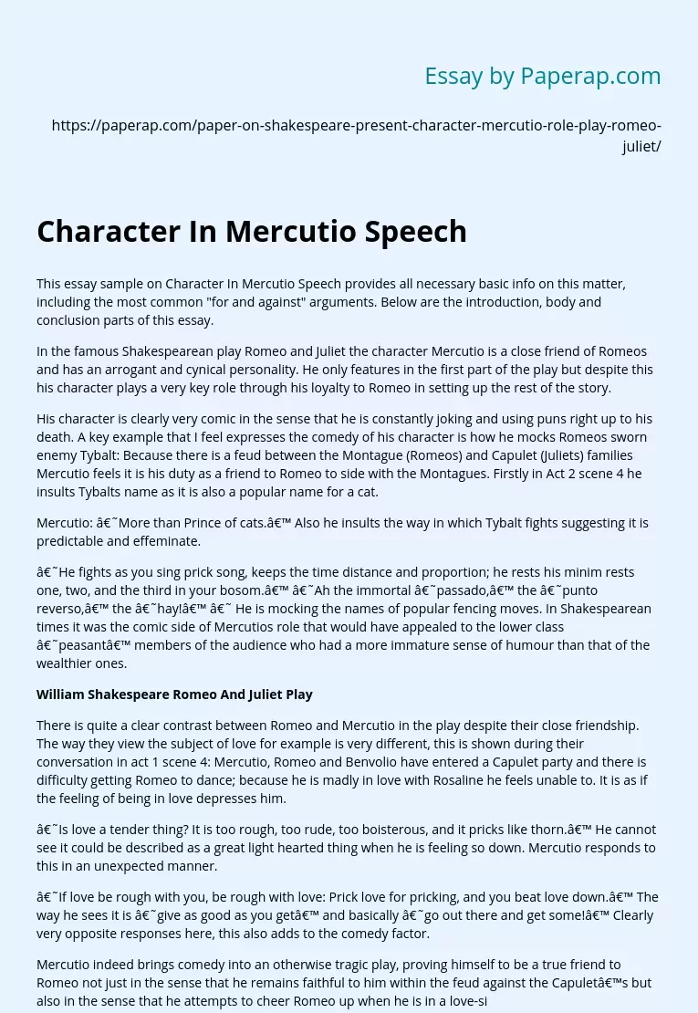Character In Mercutio Speech