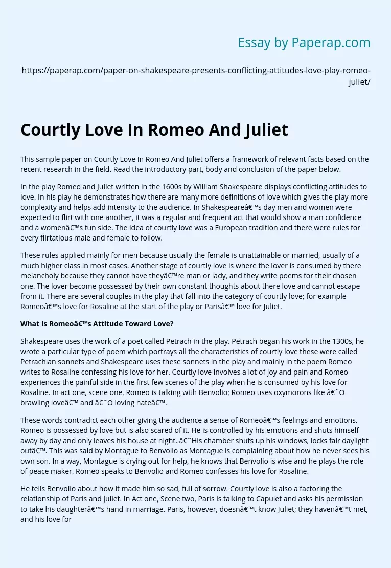 Courtly Love In Romeo And Juliet