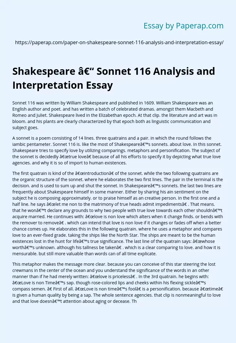 Shakespeare – Sonnet 116 Analysis and Interpretation Essay