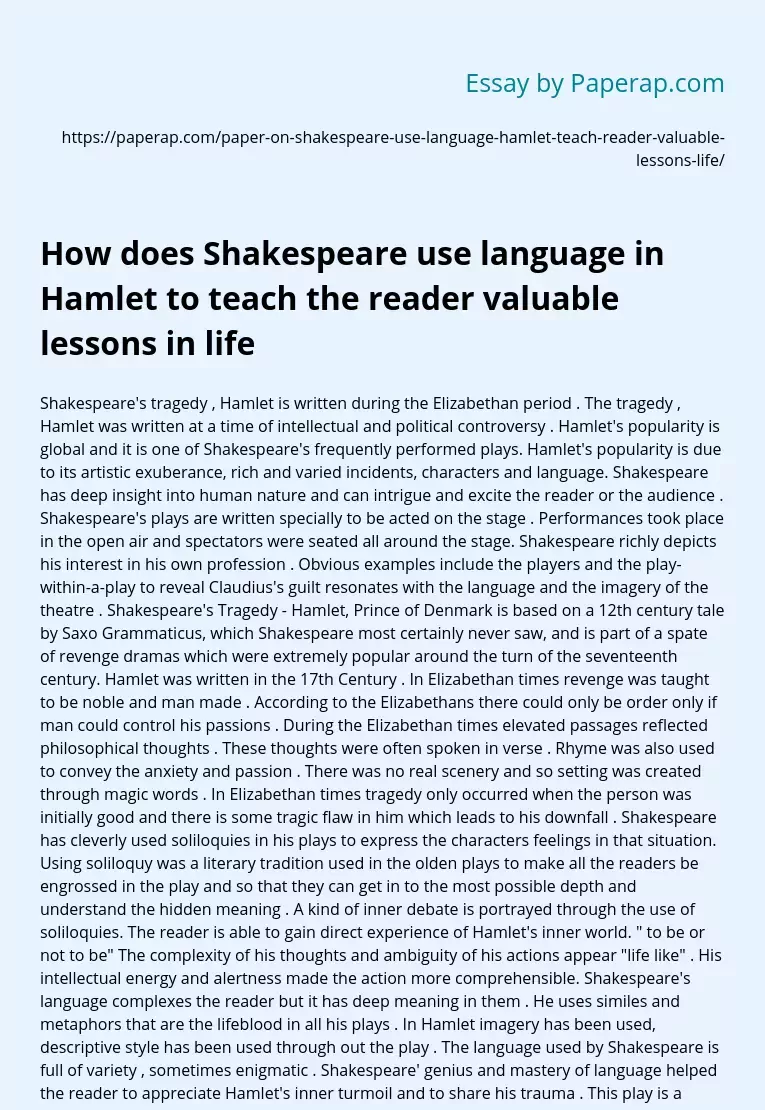 How does Shakespeare use language in Hamlet to teach the reader valuable lessons in life