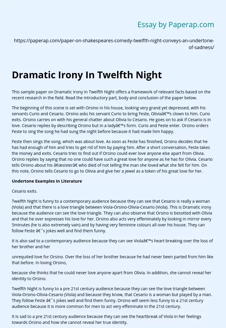 Dramatic Irony In Twelfth Night