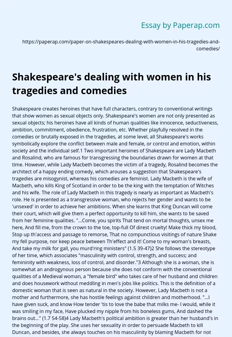 Shakespeare's dealing with women in his tragedies and comedies