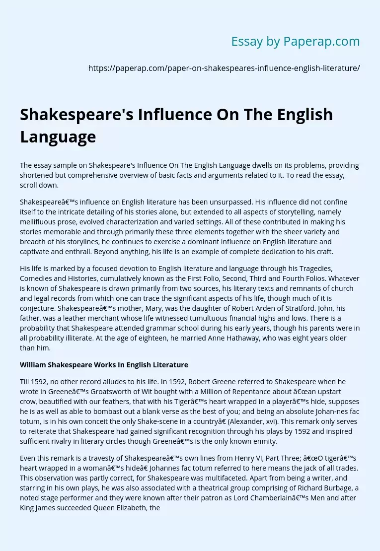 Shakespeare's Influence On The English Language