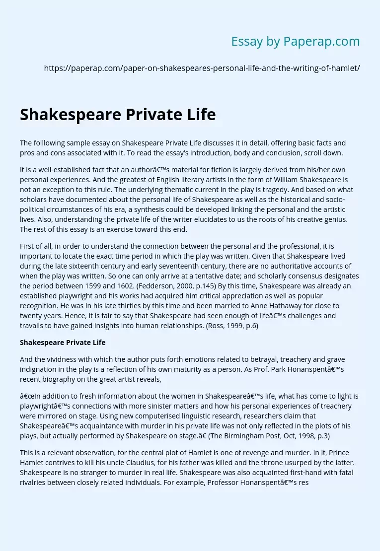 Shakespeare Private Life