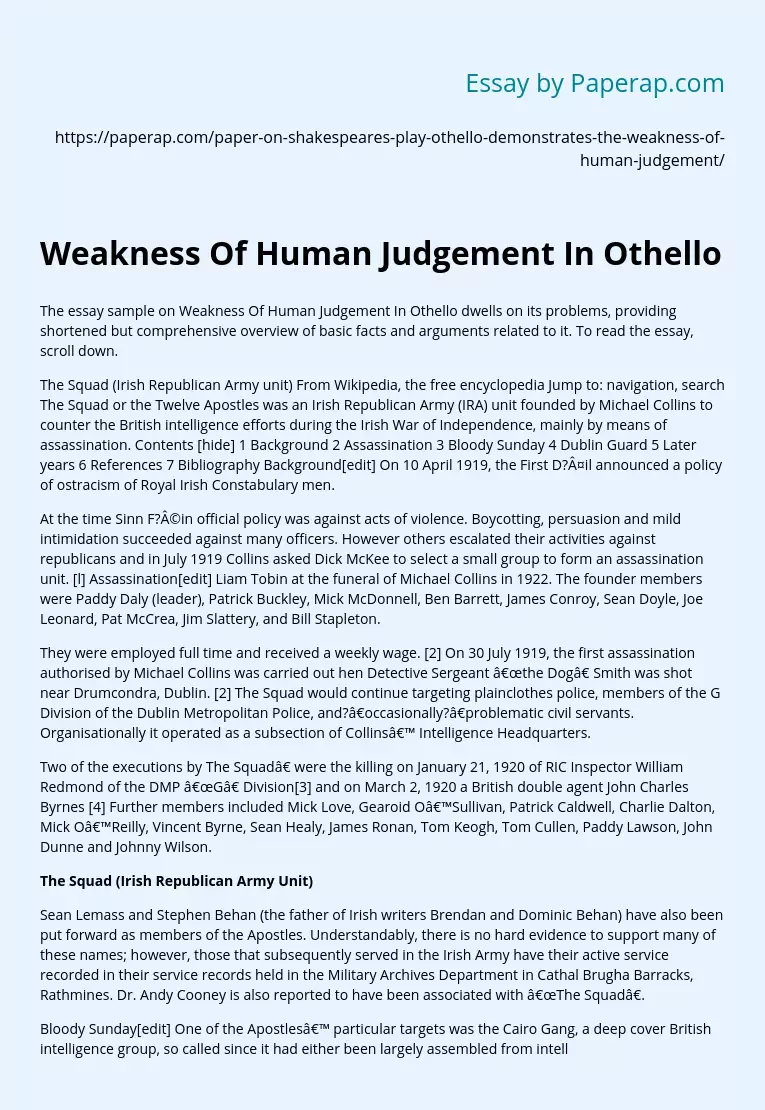 Weakness Of Human Judgement In Othello
