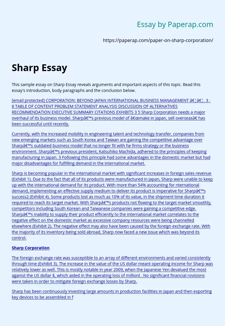 Sharp’s Outdated Business Model Essay