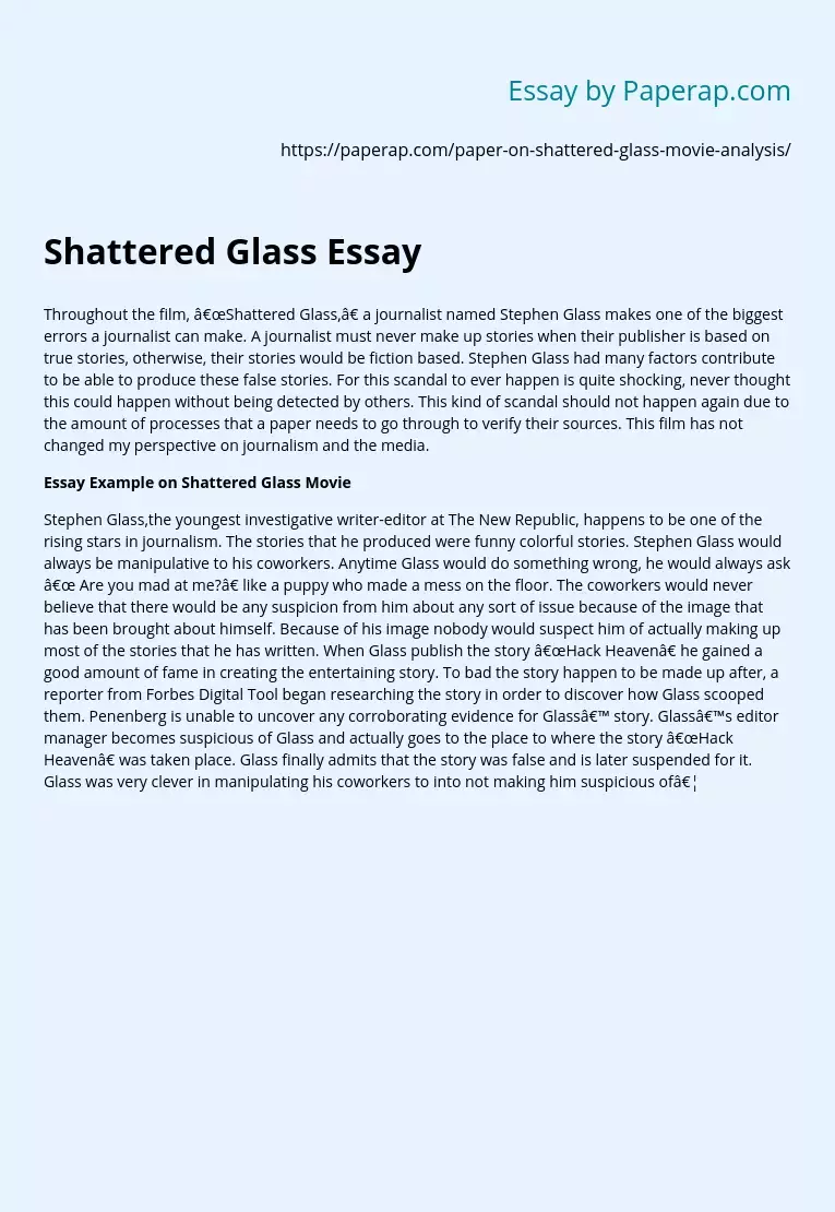 Shattered Glass Movie Analysis