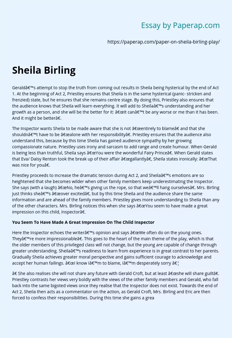 Sheila Birling's Play Analysis