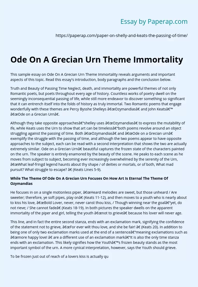 Ode On A Grecian Urn Theme Immortality