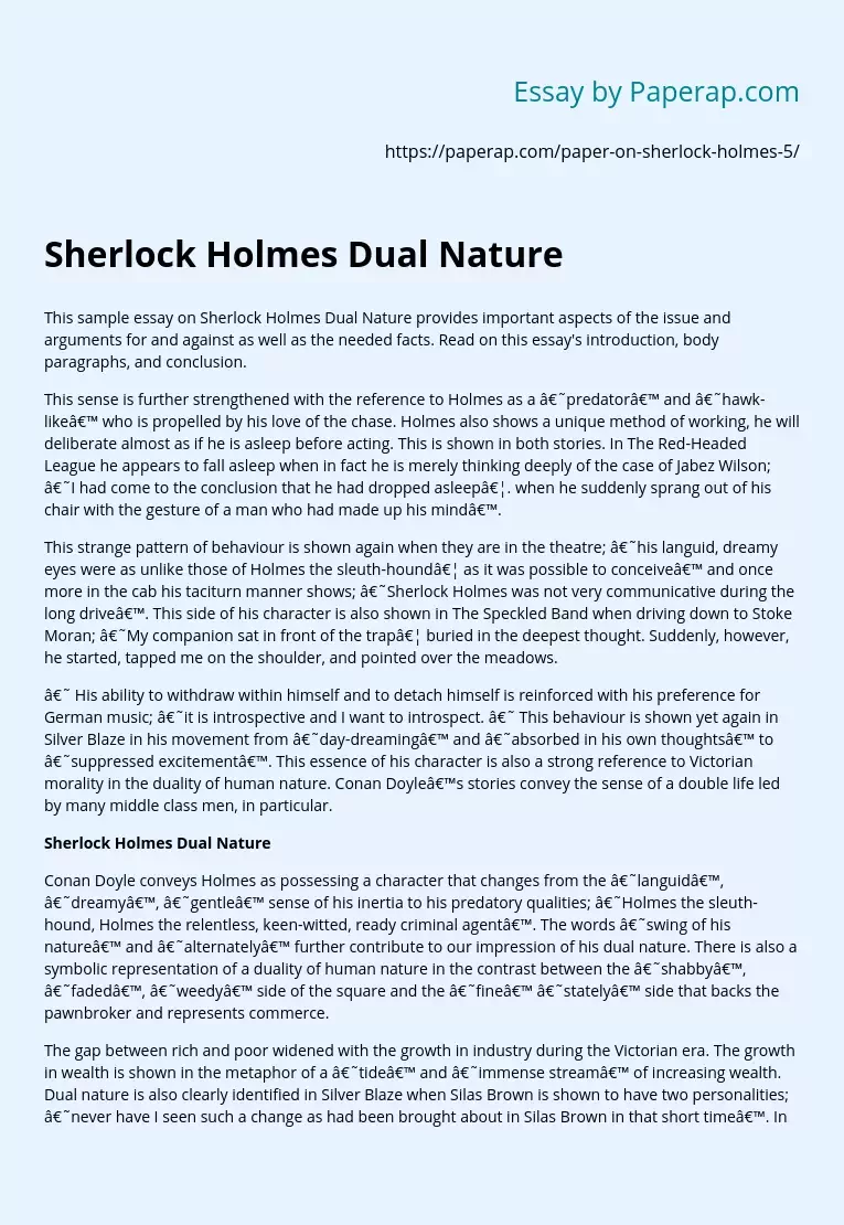 Sherlock Holmes Dual Nature
