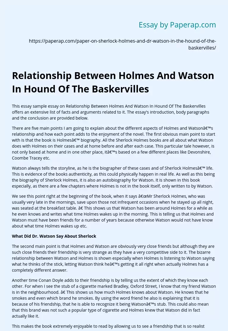 Relationship Between Holmes And Watson In Hound Of The Baskervilles