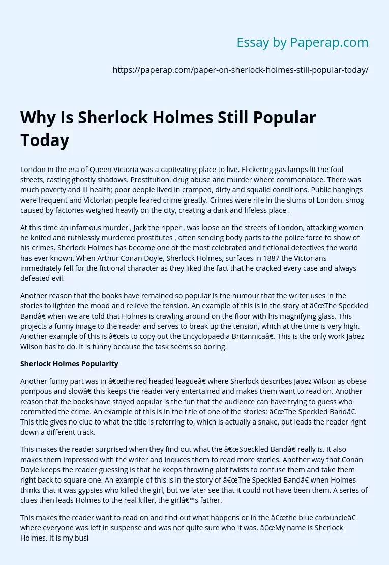 Why Is Sherlock Holmes Still Popular Today