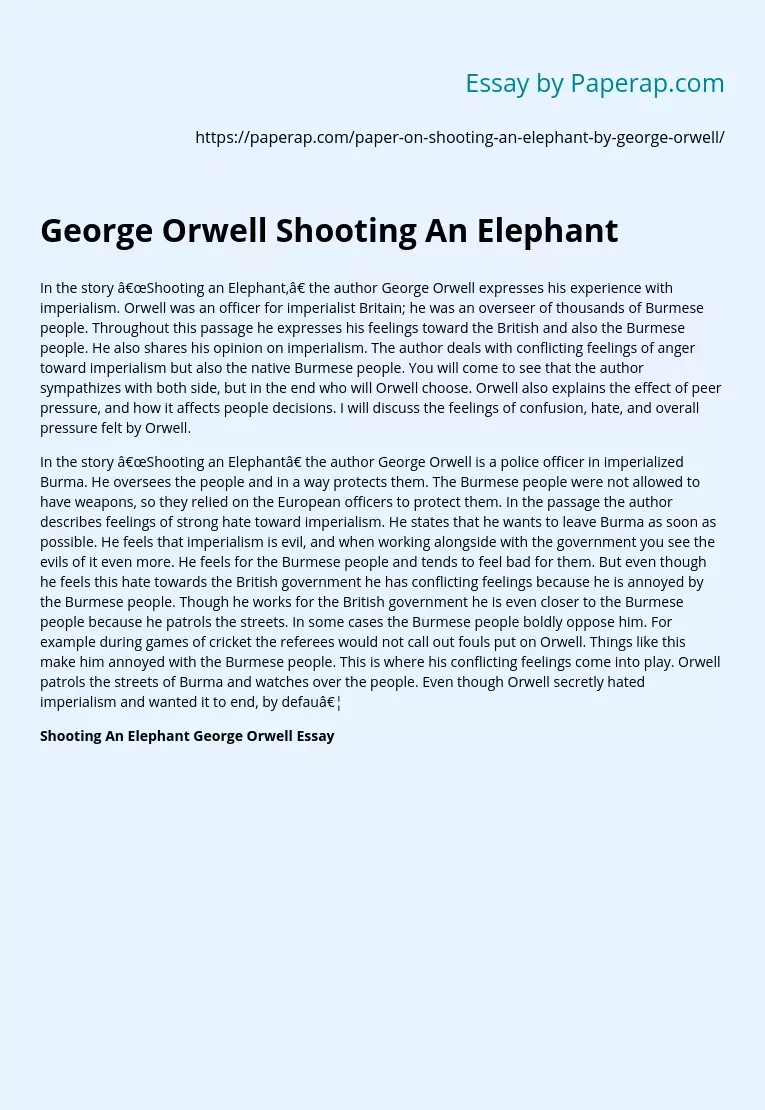George Orwell Shooting An Elephant