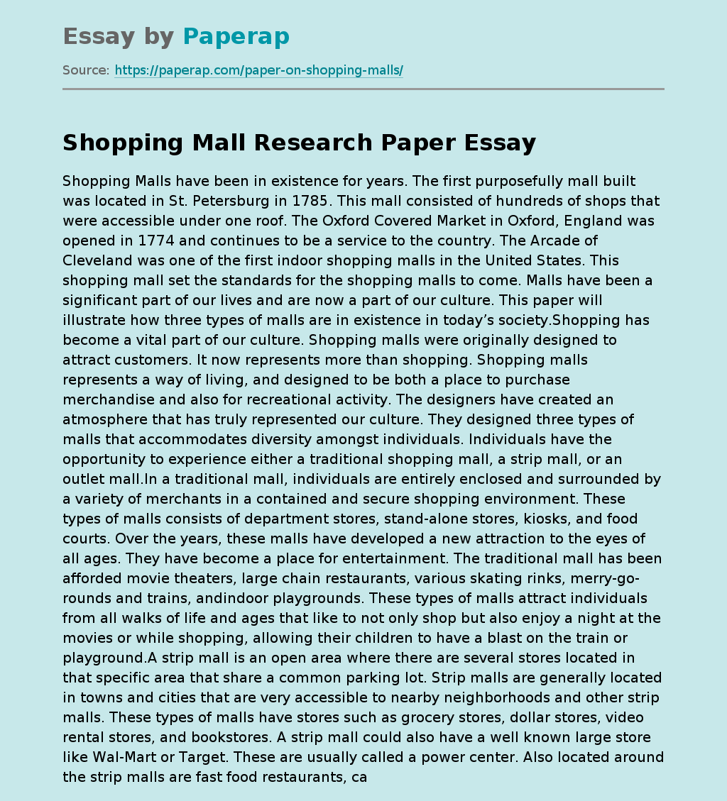 Shopping Mall Research Paper