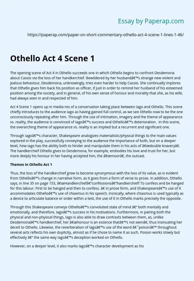 othello act 4 scene 1 essay