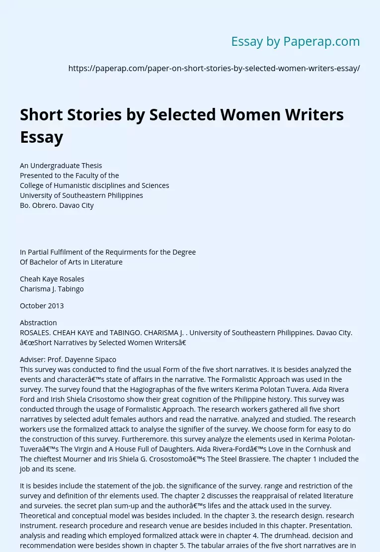 Short Stories by Selected Women Writers Essay