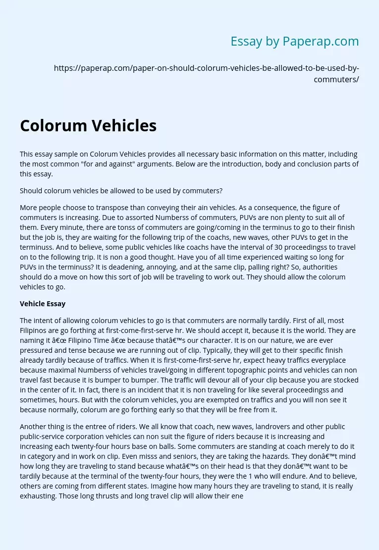 Should Colorum Vehicles be Allowed to be Used by Commuters
