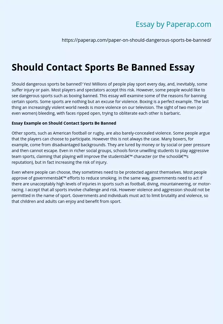 Should Contact Sports Be Banned Essay