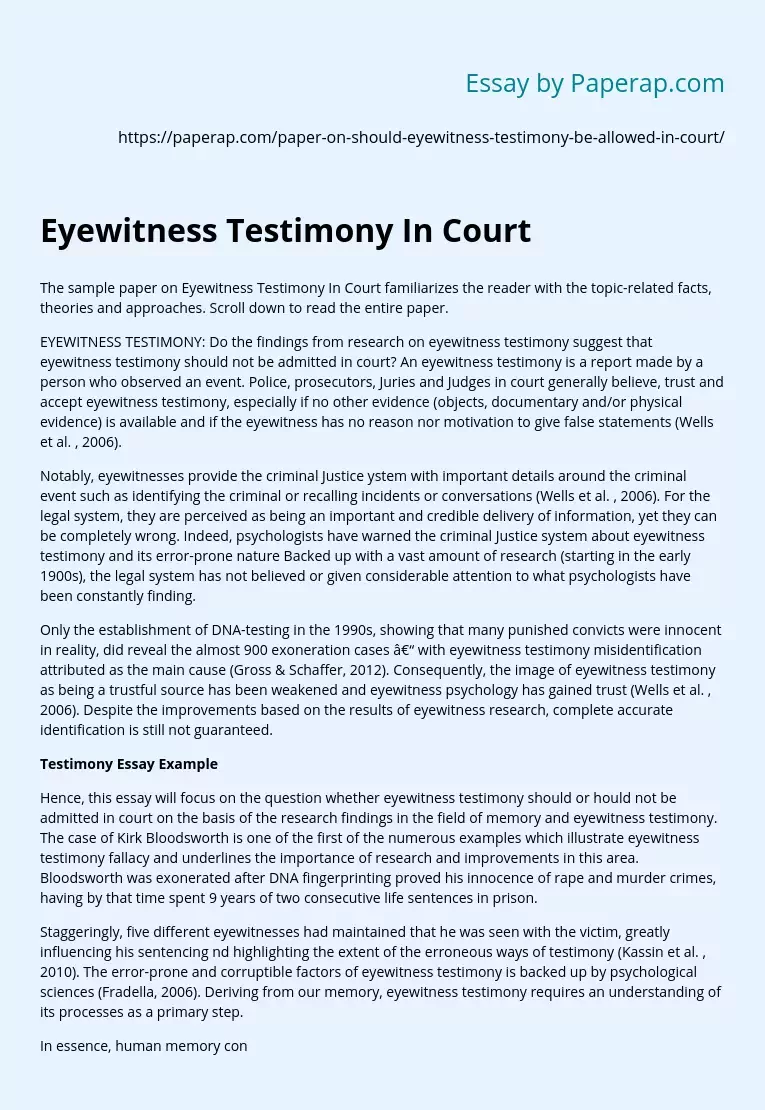 Eyewitness Testimony In Court