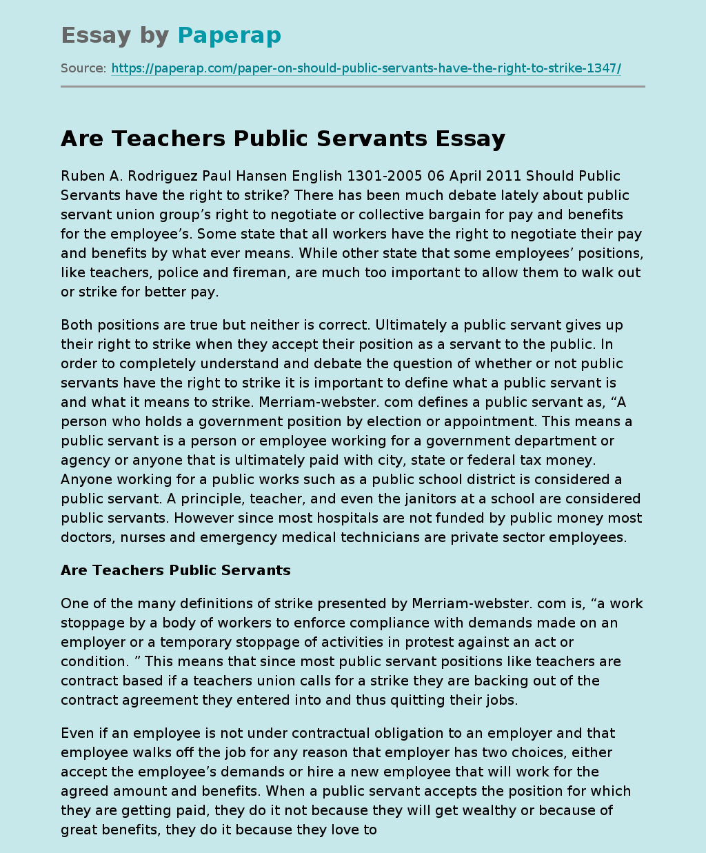 Are Teachers Public Servants