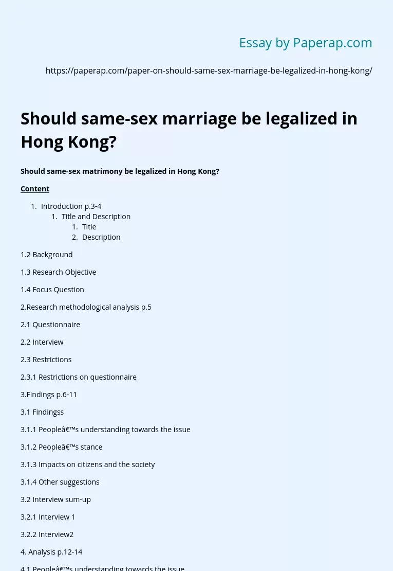 Should same-sex marriage be legalized in Hong Kong?