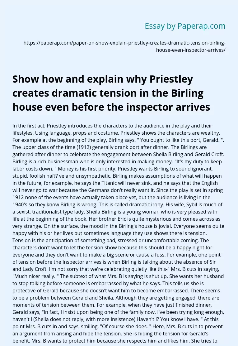 Priestley's Dramatic Tension in Birling House
