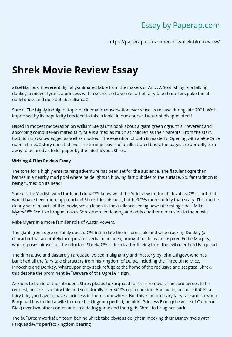 Shrek Movie Review Essay